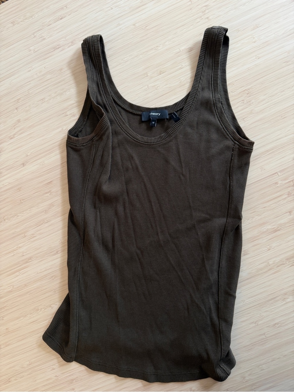 Theory Olive Ribbed Scoop Tank Top